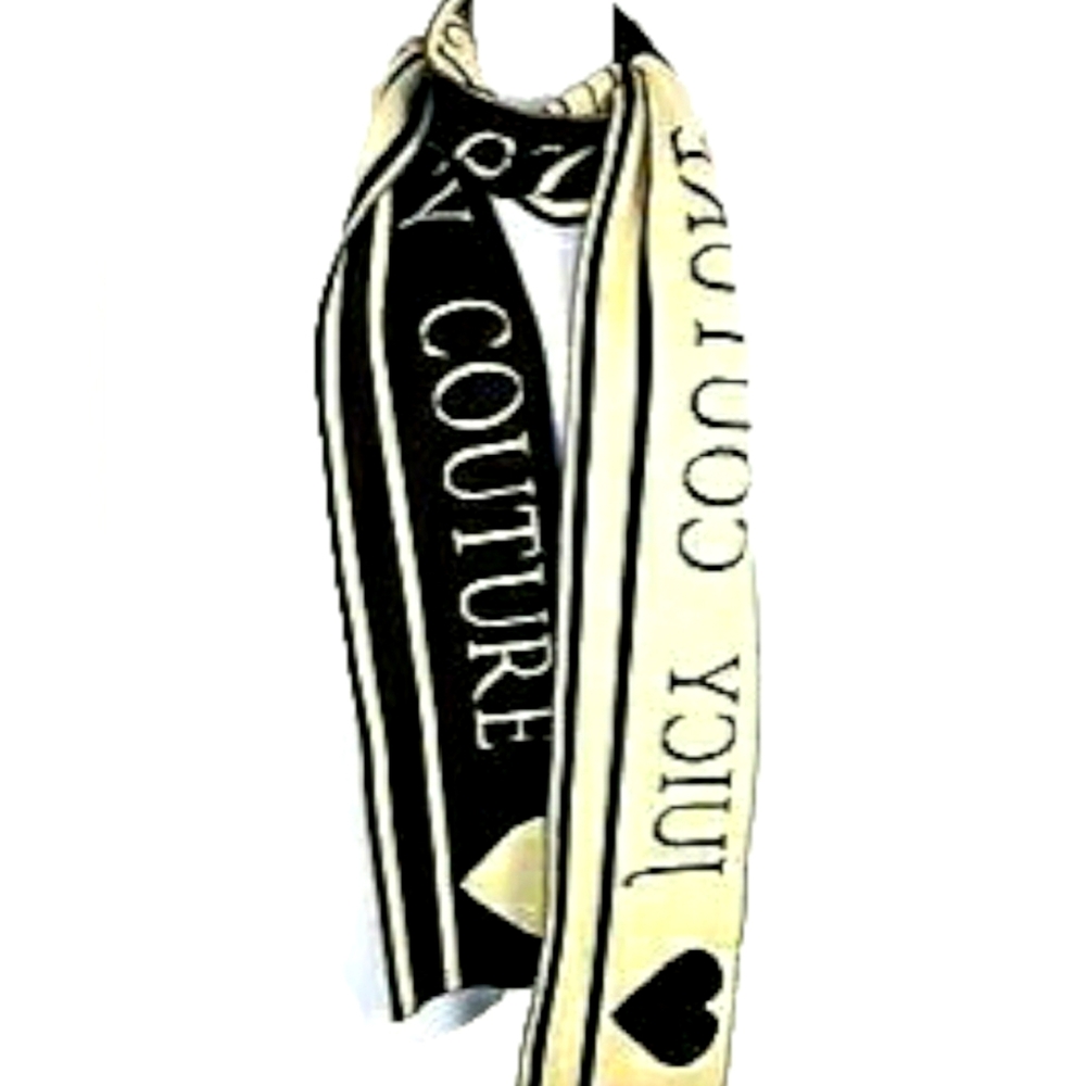 Juicy Couture Black and White Collegiate Logo Soft Wool Long S…
